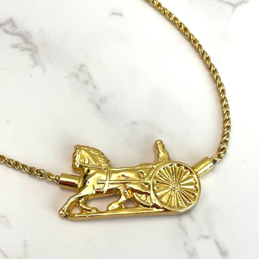 CELINE VINTAGE Caleche Gold-Plated Necklace with Rope Chain EUC - Picture 3 of 10